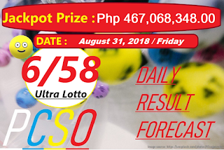 August 31, 2018 6/58 Ultra Lotto Result and Jackpot Prize