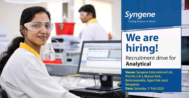 Syngene | Walk-in for Analytical Development on 1 Feb 2020 | Pharma Jobs in Bangalore