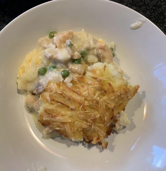 fish pie with green beans