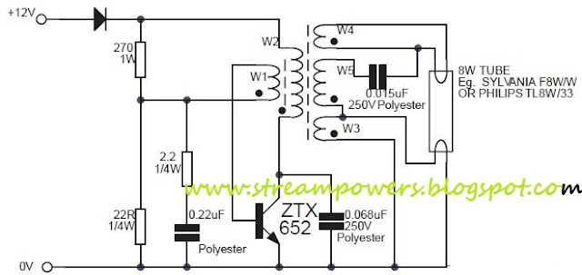  8W Fluorescent Lamp Inverter based ZTX652 Circuit Diagram