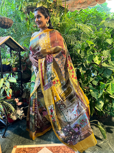 Pure Tussar digital print saree done by multiple artists.