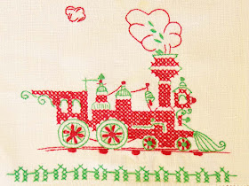 Selep Vintage Cross stitch Red Train Engine