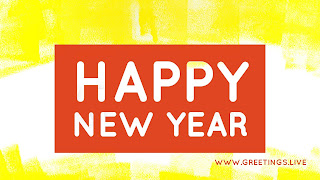 Yellow white mixed Background Red Rectangle box white fonts Happy new year