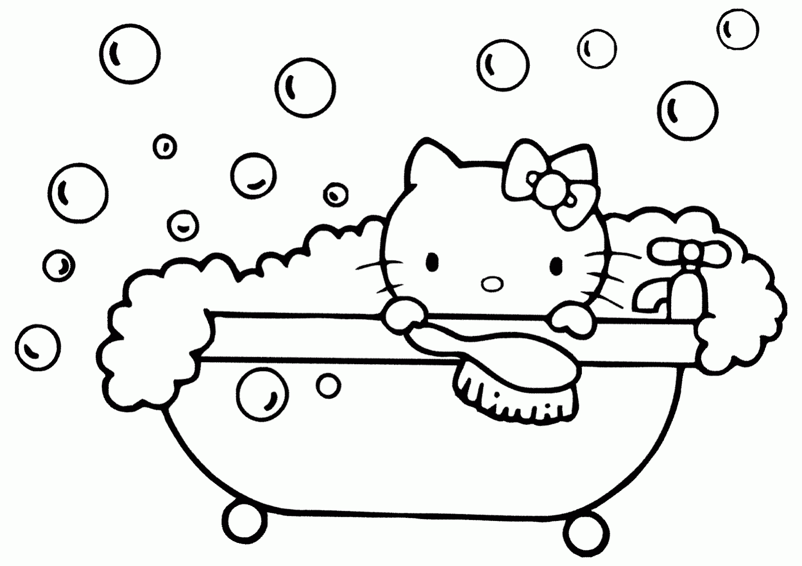 Mewarnai Gambar Hello Kitty Mandi Contoh Anak PAUD