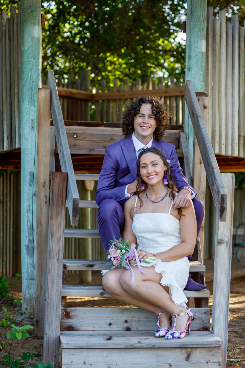 senior couple on stairs