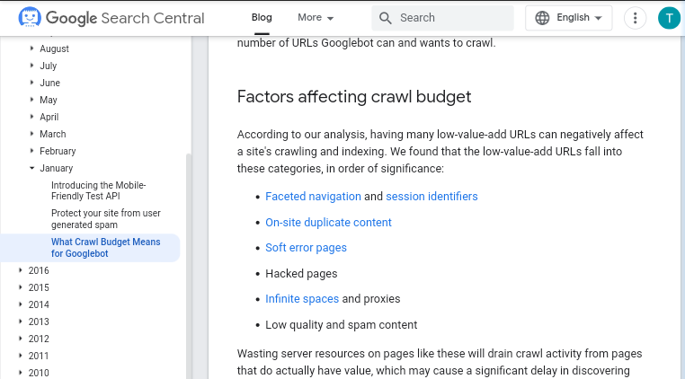 factors affecting Googlebot crawl budget