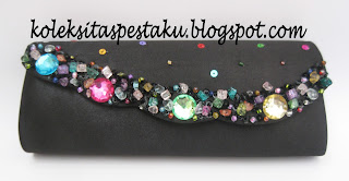 Tas Pesta Hitam Dengan Payet Warna Warni. Handmade Harga Grosir