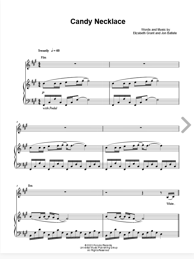 lana del rey candy necklace sheet music