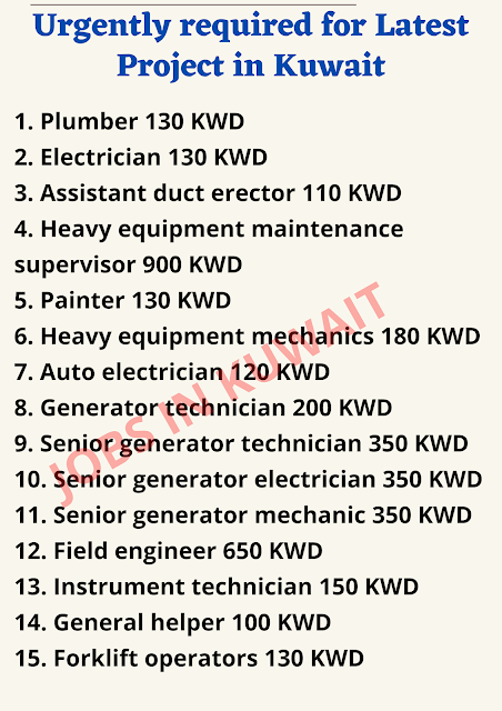 Urgently required for Latest Project in Kuwait