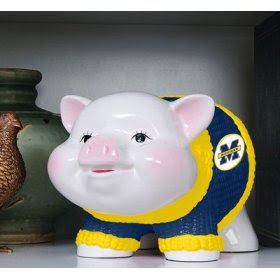 piggy bank with University of Michigan sweater