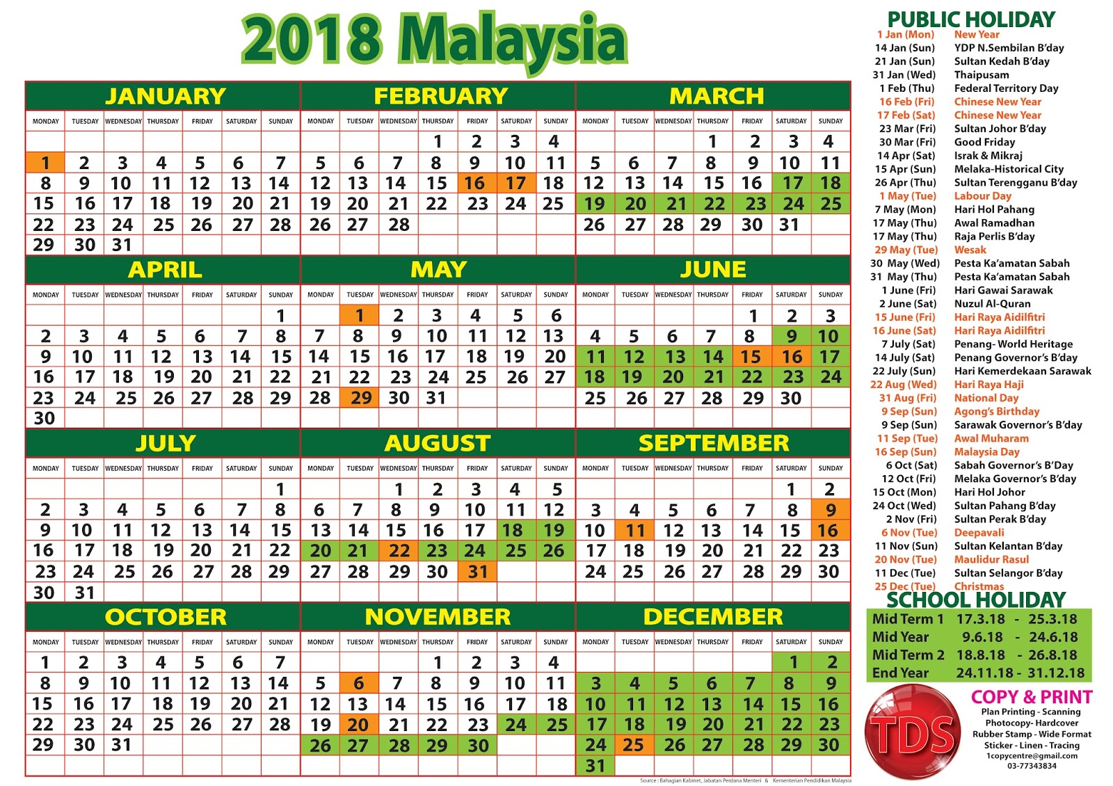 2018 Calendar Malaysia - Kalendar 2018