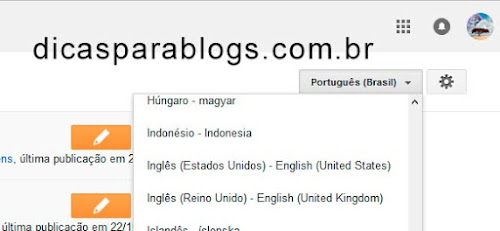 mudar idioma do blogger