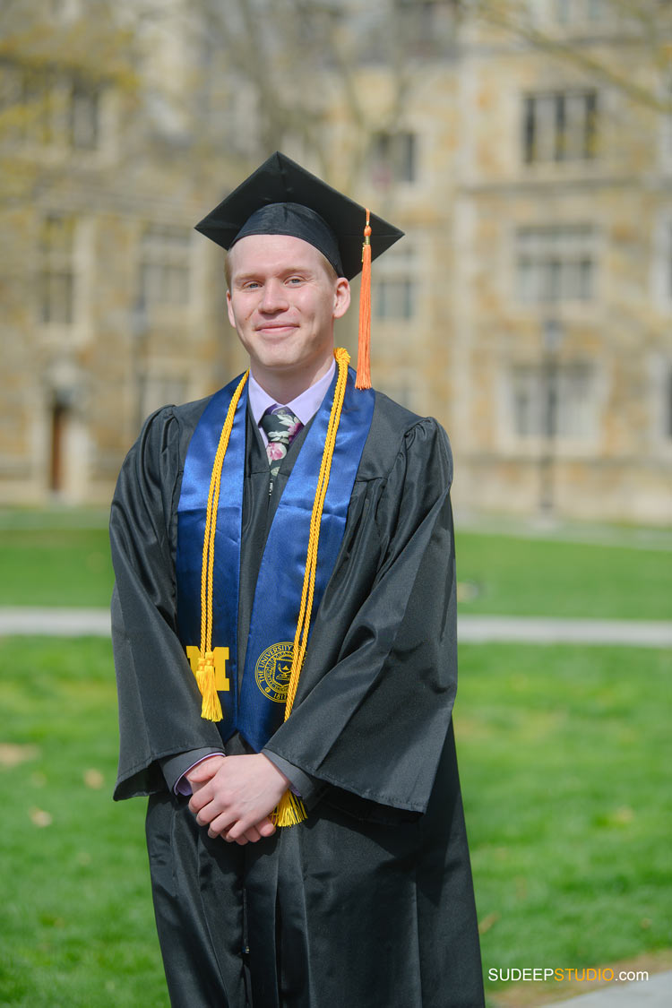 University of Michigan Engineering Graduation Pictures on Campus by SudeepStudio.com Ann Arbor Graduation Portrait Photographer