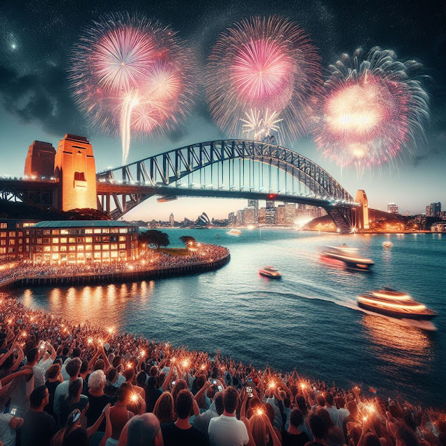 Artist impression of New Year Fireworks in Sydney