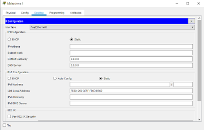 IP Configuration Mahasiswa 1 Cisco Packet Tracer