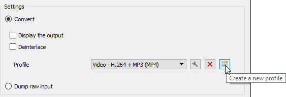 VLC Convert Settings - Create new profile