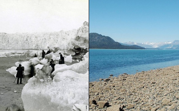 You Still Think Climate Change Is A Hoax These 20 Before-And-After Photos Will Leave You Speechless! - MELTING MUIR GLACIER, ALASKA, 1882 AND AUGUST 2005