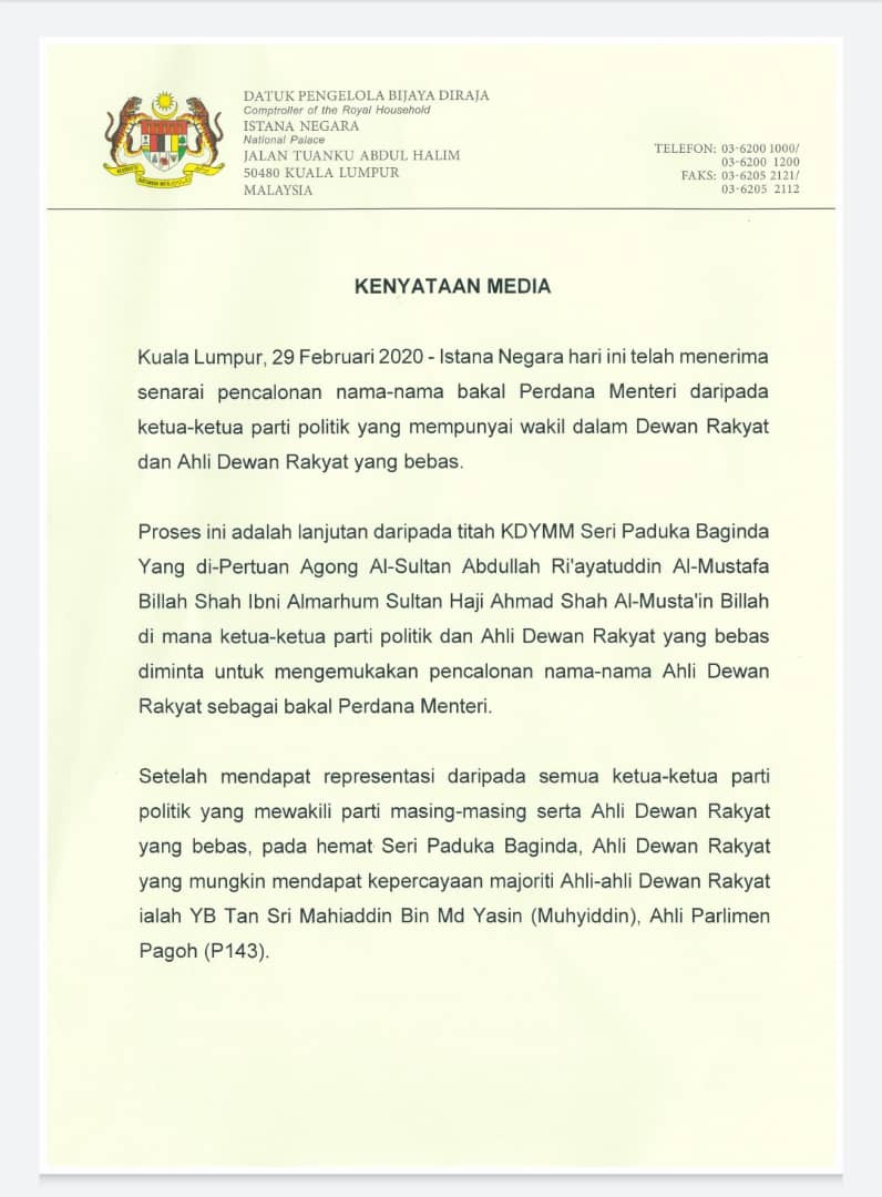 Contoh Surat Ucapan Tahniah Atas Pelantikan Ketua Menteri Melaka