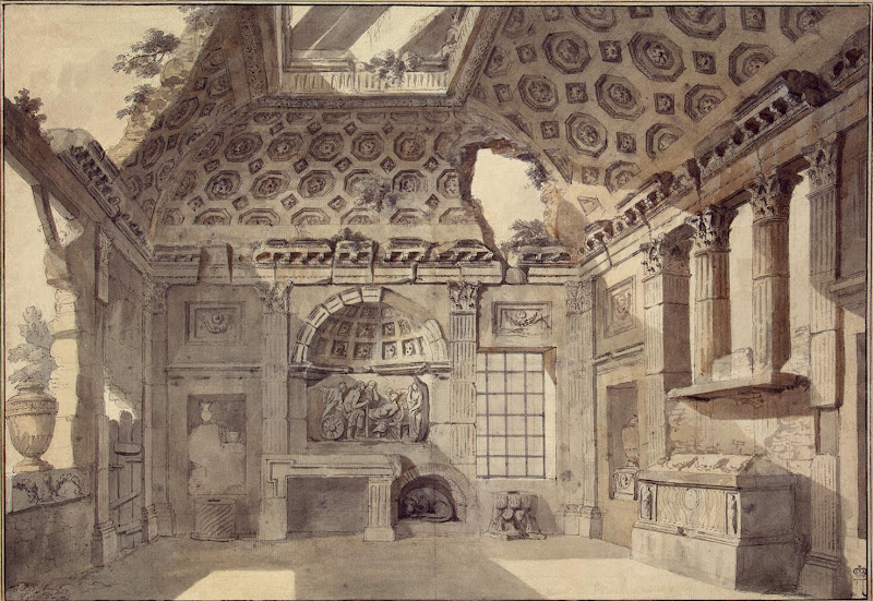 Sketch of Painting of the Western Wall of the 'Ruined Room' in the Trinita dei Monti by Charles-Louis Clerisseau - Architecture, Interiors Drawings from Hermitage Museum