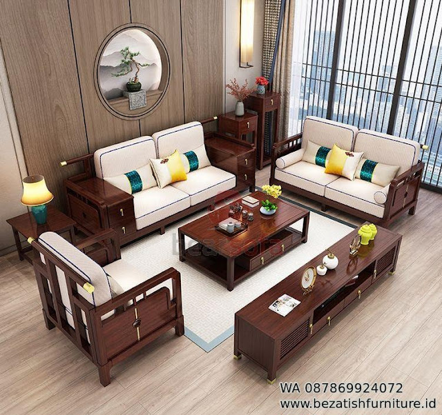 pilihan terbaru kursi tamu kayu jati model modern sofa tamu kayu minimalis mewah satu set untuk ruang kecil sempit unik pilihan terbaru asli khas Jepara