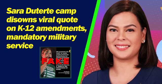 Sara Duterte camp disowns viral quote on K-12 amendments, mandatory military service