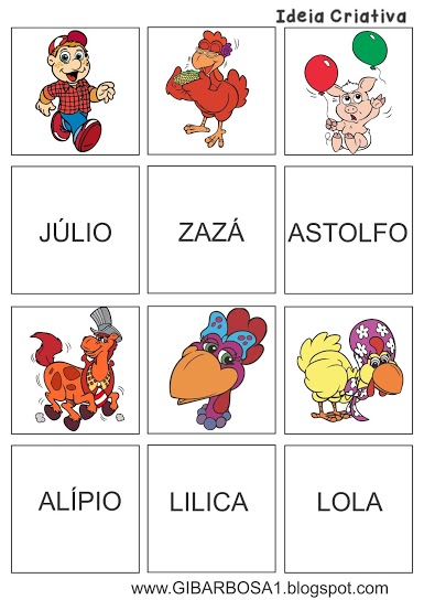 Jogo Memória Figura e Nome Turma do Cocoricó