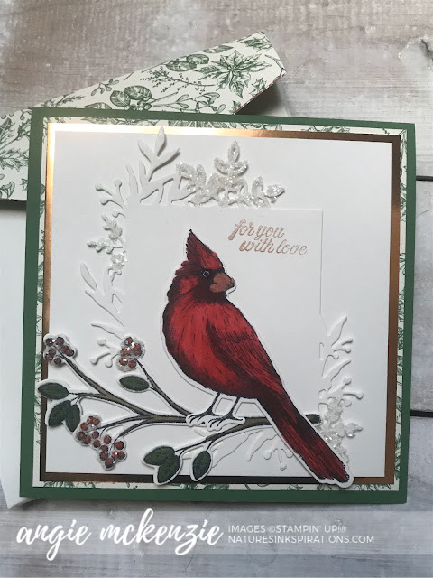 By Angie McKenzie for the Joy of Sets Blog Hop; Click READ or VISIT to go to my blog for details! Featuring the Toile Christmas Bundle, Toile Tidings DSP, Christmas Gleaming Stamp Set and Frosted Foliage Dies; #stampinup #handmadecards #naturesinkspirations #stationerybyangie #joschristmasbloghop #christmascards #squarecards #toilechristmasbundle #toiletidingsdsp #christmasgleamingstampset #frostedframesdies #cardtechniques #stamping #makingotherssmileonecreationatatime