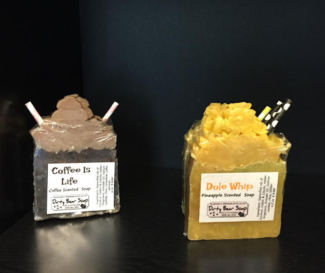 Dirty Bear Soap's fun Coffee Is Life and Dole Whip varieties.