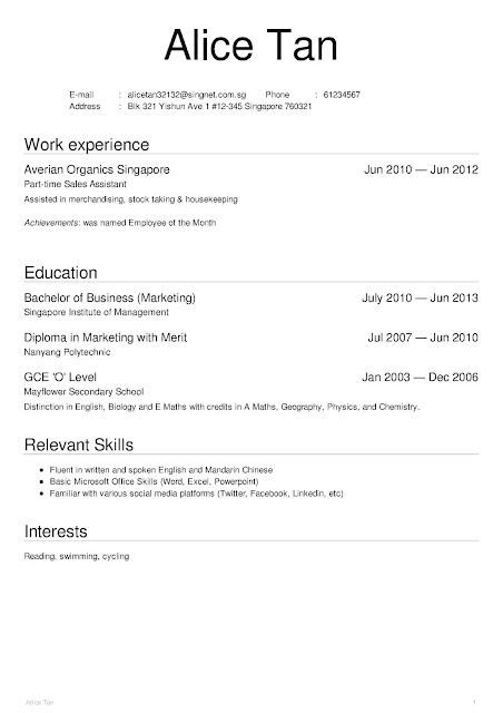 Free Resume Template Singapore Format