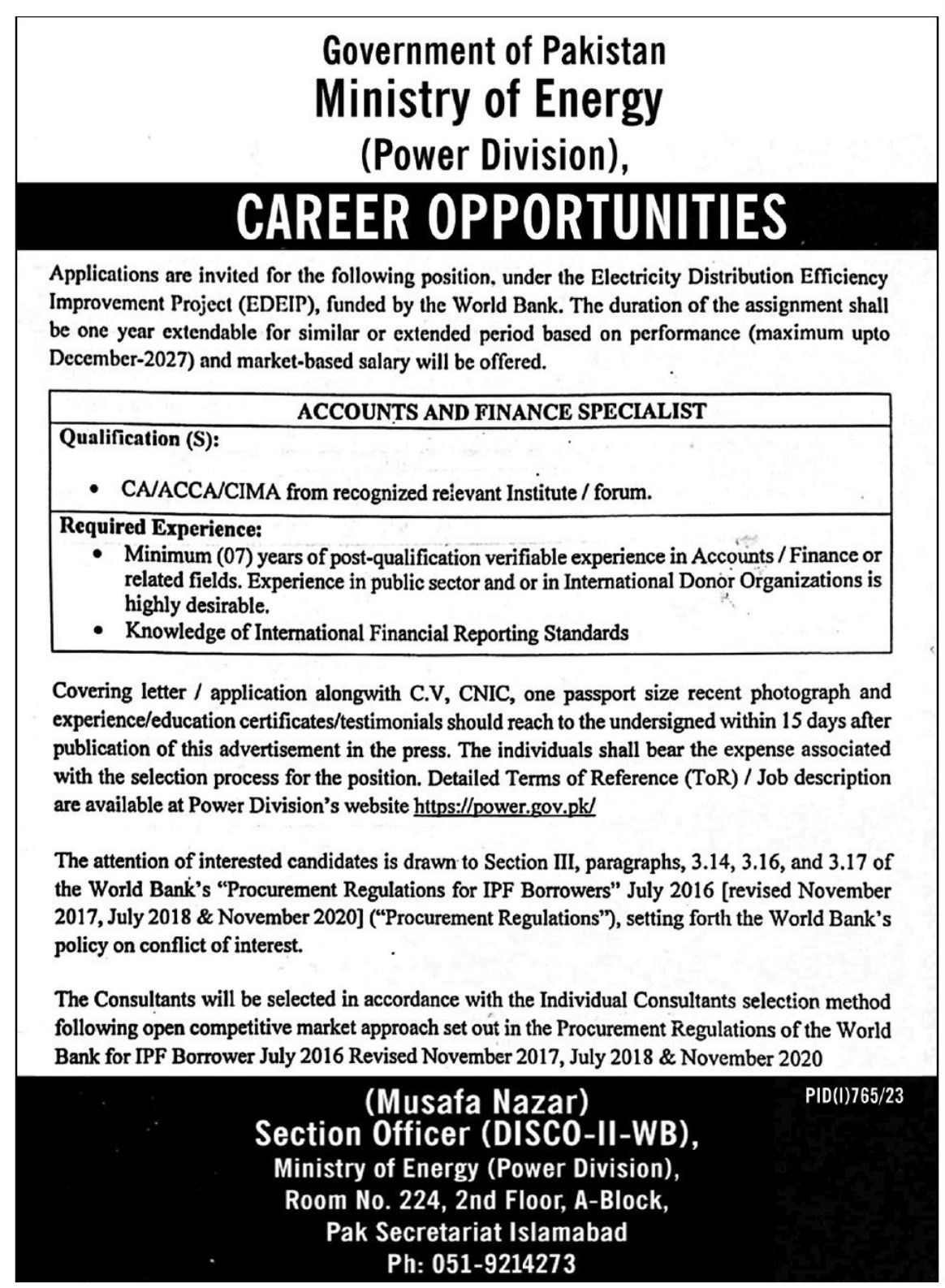 Ministry of Energy Management jobs in Islamabad 2023