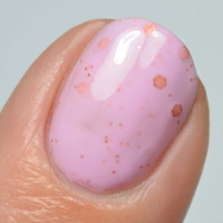 pink nail polish with copper glitter