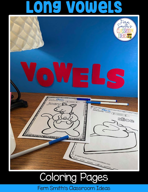 Your Students will ADORE this 70 Page Coloring Book for Long Vowels! Add it to your plans to compliment any Long Vowel Unit! 70 Coloring Pages #FernSmithsClassroomIdeas