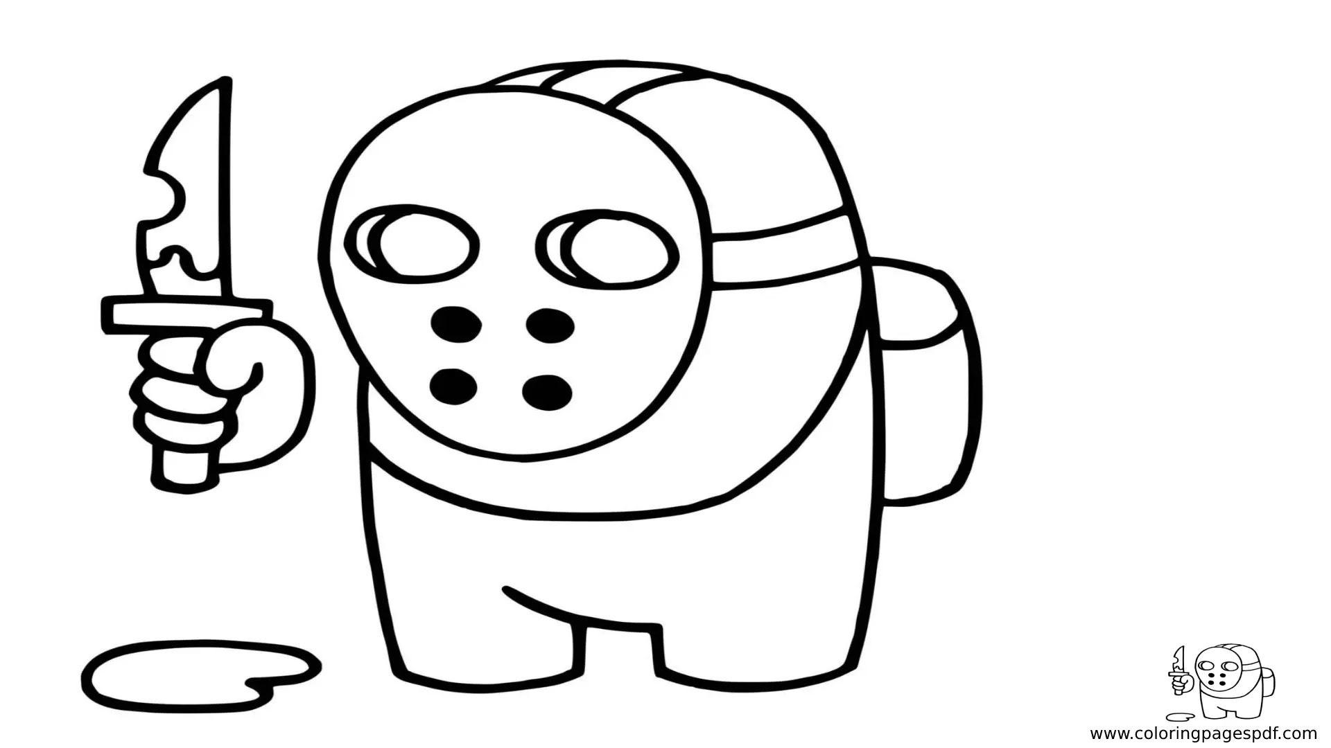 coloring page of a masked imposter with a knife