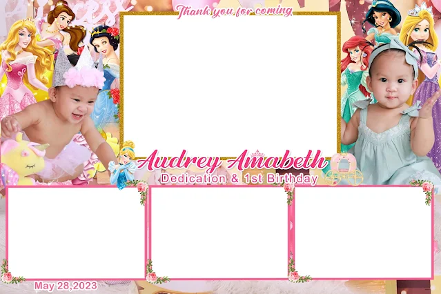 Disney Princess Photo booth layout for First birthday and Dedication