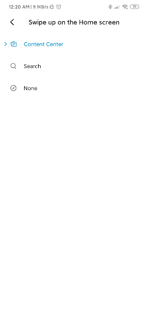 Options for MIUI OS for swiping up in lieu of the media/content center.