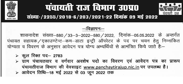 Panchayat Sahayak Job in UP Panchayati Raj Department