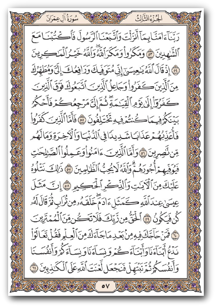 التفسير الميسر للصفحة 57 من سورة آل عمران من الآية ( 53 ) إلى الآية ( 61 )