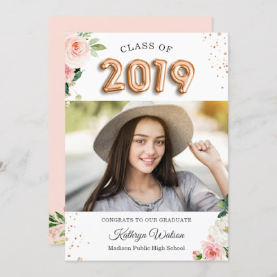  Class of 2019 Graduation Rose Gold Balloon Floral Announcement