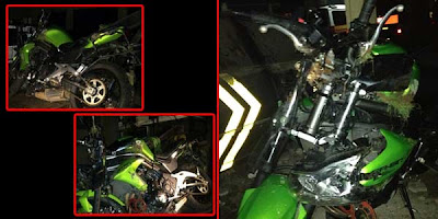 Foto Motor Kawasaki e650 UJE, Sebelum dan Sesudah Kecelakaan