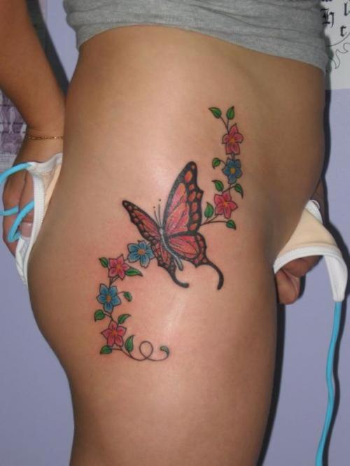 Butterfly tattoo with a combination of floral designs are very popular in