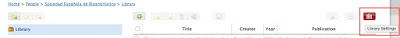captura de pantalla de zotero, con el botón "library settings" remarcado