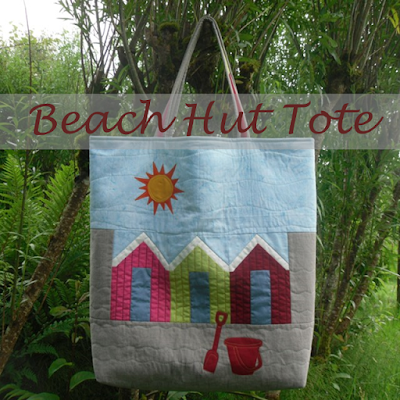 tote bag with pieced beach huts