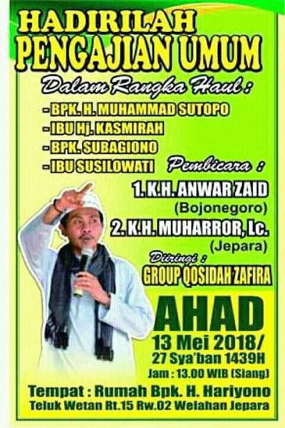 Jadwal KH. Anwar Zahid Mei 2018 di Jepara