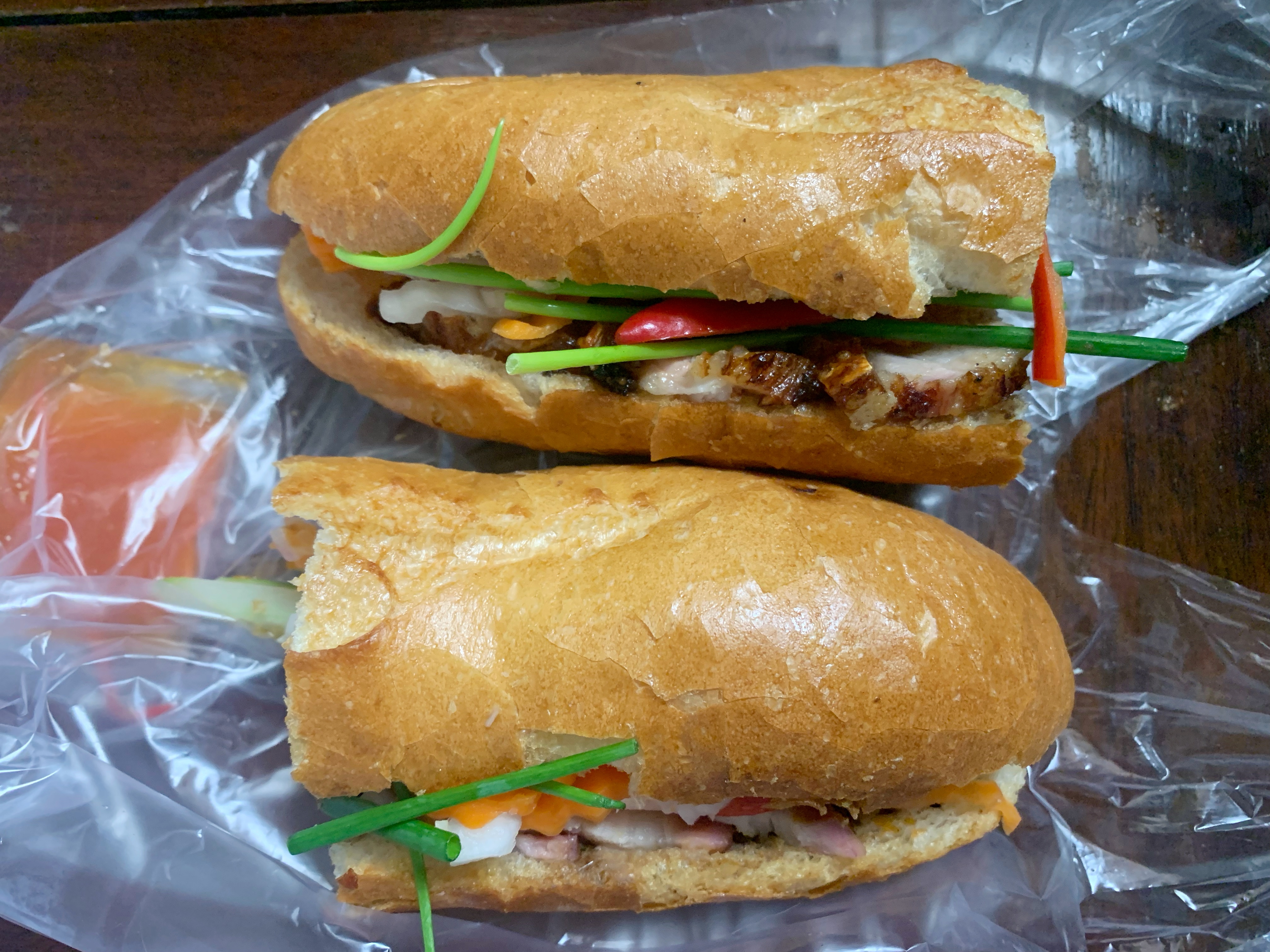 Grilled Pork Num Pang (baguette sandwich) in Phnom Penh, Cambodia