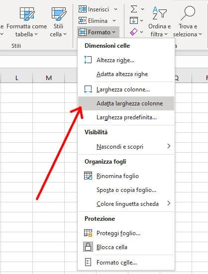 Adattare larghezze delle colonne Excel