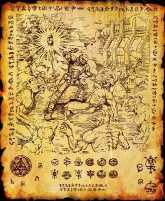 Ilustración del Doom Slayer armado, símbolo de la saga DOOM desde sus orígenes