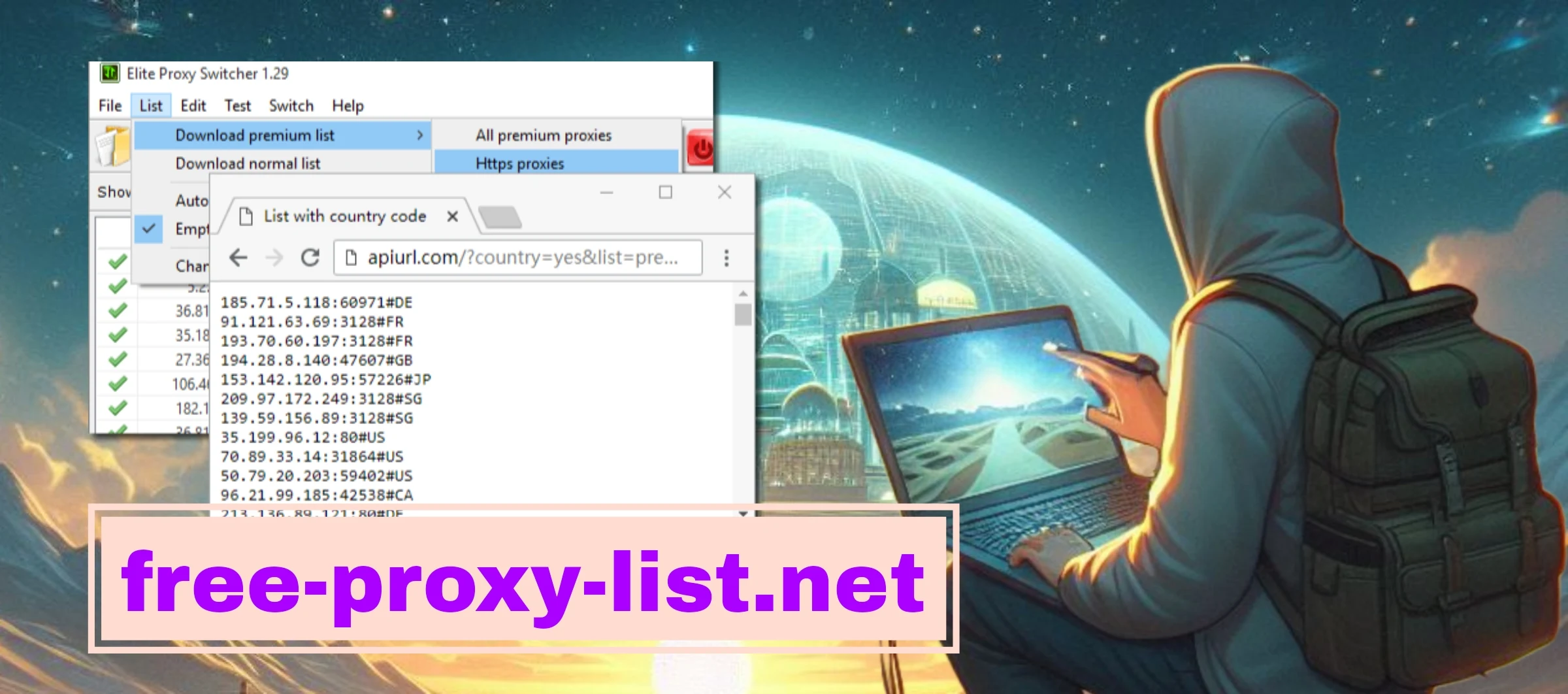 Use the Proxy-List website to get daily renewed proxy addresses