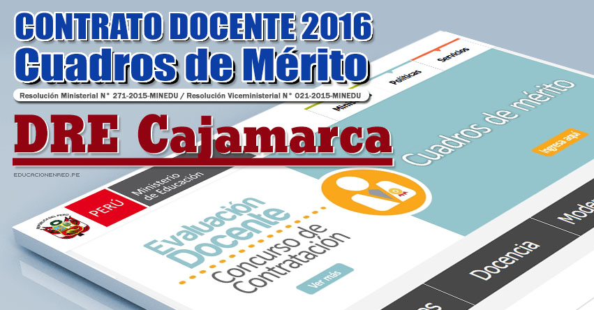 DRE Cajamarca: Cuadros de Mérito para Contrato Docente 2016 (Resultados 22 Enero) - www.educacioncajamarca.gob.pe