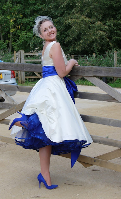 Blue Crinoline under a wedding dress with sapphire blue and shades of white