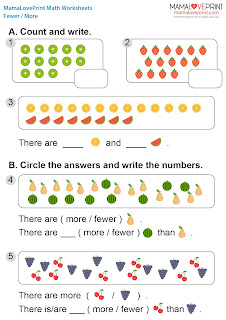 MamaLovePrint . Grade 1 Math Worksheets . More and Fewer (Book 2) PDF Free Download